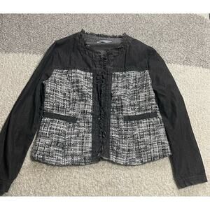 Jean Tweed Jacket Arianna Howards Womens Small Medium Denim Fringe Boxy Black